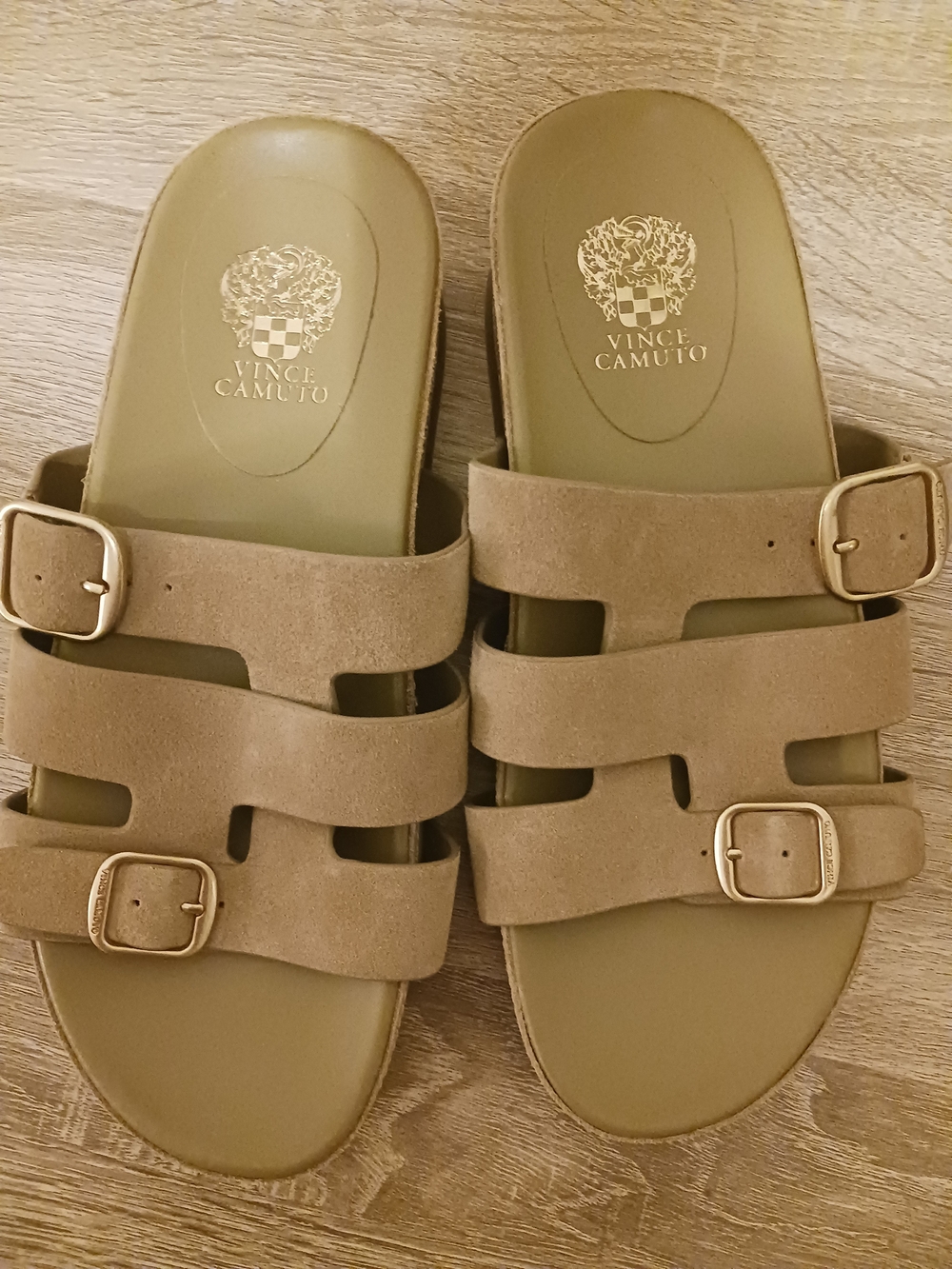 Vince Camuto Suede Double-Buckle Slide Sandals in Tan - Picture 5 of 9